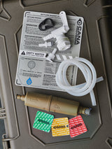cana water filtration system components on a green case background