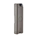 A tall, rectangular tan water bottle with a black cap, isolated on a white background.