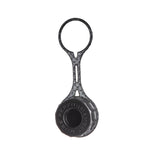 A black iceflask bottle cap with a tether and a round base, shown on a plain white background.