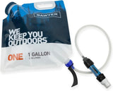 Sawyer one gallon Gravity System on a white background with tubing hose and filter attached