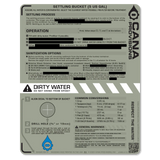 cana provisions settling bucket system water data decal on a white background