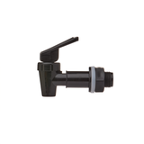 A black plastic spigot with a lever handle and threaded male connector, shown against a plain white background.