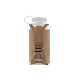 Tan bottle pouch with a tan buckle on a white background