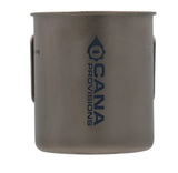 Gray metal cup with cana provisions logo on a white background