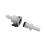 Two white plastic connectors on a white background