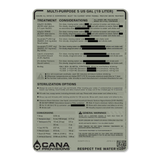 water purification label with text and branding, featuring the brand 'Cana Provisions'.