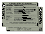 cana provisions 1 gallon water data cards on a white background