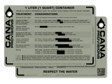 cana provisions 1 liter 1 quart water data cards on a white background
