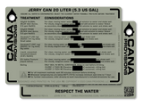 cana provisions 20l jerry can water data cards on a white background