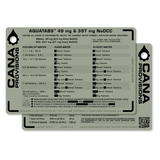 cana provisions aquatabs 49mg and 397mg water data cards on a white background