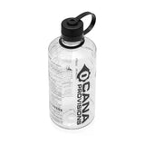 Clear water bottle with black cap and 'Cana Provisions' branding on a white background